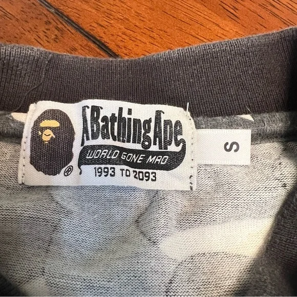 BAPE A Bathing Ape Camo Polo Shirt Gray/Black Ape Head Logo Mens Small - Picture 3 of 11